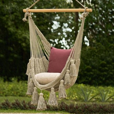 Primary image for Tasseled Beige Cotton Rope Mayan Hammock Swing from Mexico Ocean Seat in Ivory