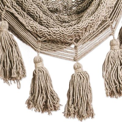 Alternate image for Tasseled Beige Cotton Rope Mayan Hammock Swing from Mexico Ocean Seat in Ivory
