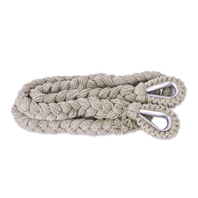 Alternate image for Tasseled Beige Cotton Rope Mayan Hammock Swing from Mexico Ocean Seat in Ivory