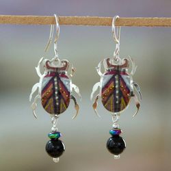Image for Beetle-Shaped Resin and Sterling Silver Dangle Earrings Royal Beetle