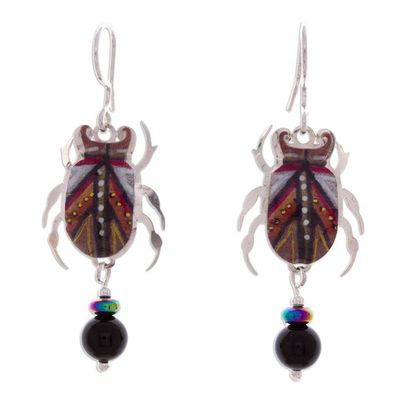 Alternate image for Beetle-Shaped Resin and Sterling Silver Dangle Earrings Royal Beetle