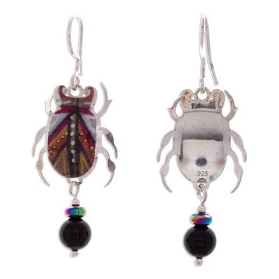 Alternate image for Beetle-Shaped Resin and Sterling Silver Dangle Earrings Royal Beetle