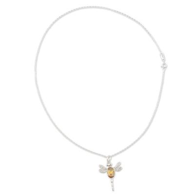 Alternate image for Spring-Themed Dragonfly Pendant Necklace with Wild Flowers Yellow Anahuac Dragonfly