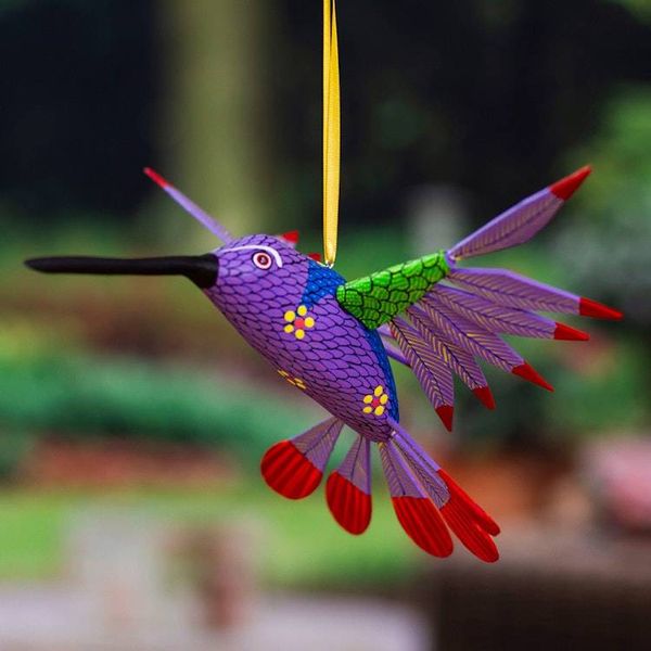 Alternate image for Copal Wood Purple Colorful Alebrije Hummingbird Ornament Fanciful Flutter in Purple