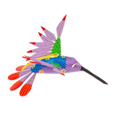 Alternate image for Copal Wood Purple Colorful Alebrije Hummingbird Ornament Fanciful Flutter in Purple