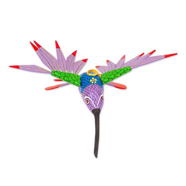 Alternate image for Copal Wood Purple Colorful Alebrije Hummingbird Ornament Fanciful Flutter in Purple