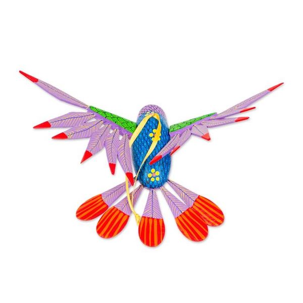 Alternate image for Copal Wood Purple Colorful Alebrije Hummingbird Ornament Fanciful Flutter in Purple