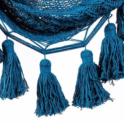 Alternate image for Tasseled Cotton Rope Mayan Hammock Swing in Teal from Mexico Ocean Seat in Turquoise