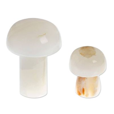 Alternate image for 2 Mushroom-Shaped White Onyx Home Accents Handmade in Mexico Marvelous Mushrooms