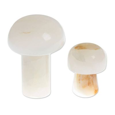 Alternate image for 2 Mushroom-Shaped White Onyx Home Accents Handmade in Mexico Marvelous Mushrooms