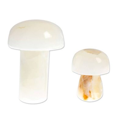 Alternate image for 2 Mushroom-Shaped White Onyx Home Accents Handmade in Mexico Marvelous Mushrooms