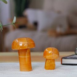Image for Pair of Mushroom-Themed Hand-Carved Brown Onyx Home Accents Morning Mushrooms