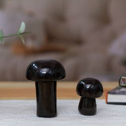 Image for 2 Black Mushroom-Themed Hand-Carved Marble Home Accents Midnight Mushrooms