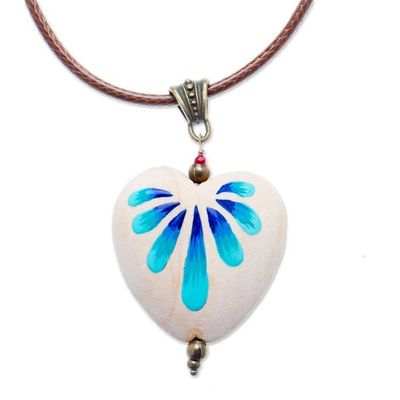 Alternate image for Hand-Painted Floral Heart-Themed Pinewood Pendant Necklace Primaveral Realm