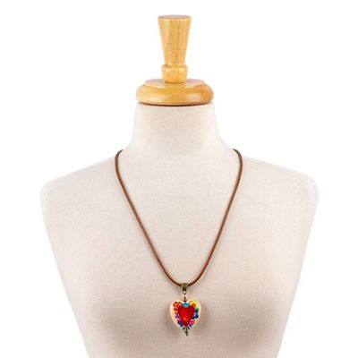 Alternate image for Hand-Painted Floral Heart-Themed Pinewood Pendant Necklace Primaveral Realm