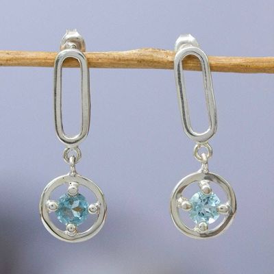 Primary image for Classic Polished Sterling Silver and Topaz Dangle Earrings Celestial Sparks