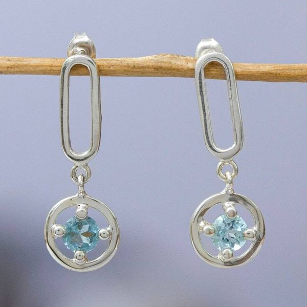 Alternate image for Classic Polished Sterling Silver and Topaz Dangle Earrings Celestial Sparks