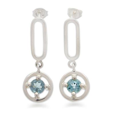 Alternate image for Classic Polished Sterling Silver and Topaz Dangle Earrings Celestial Sparks