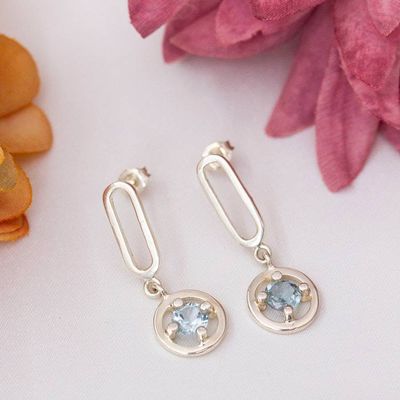 Alternate image for Classic Polished Sterling Silver and Topaz Dangle Earrings Celestial Sparks