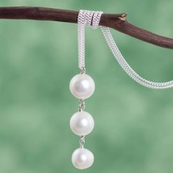 Image for Handmade Cultured Pearl and Sterling Silver Pendant Necklace Stair of Pearls