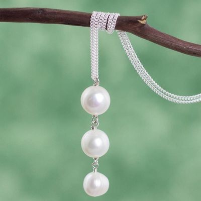 Primary image for Handmade Cultured Pearl and Sterling Silver Pendant Necklace Stair of Pearls