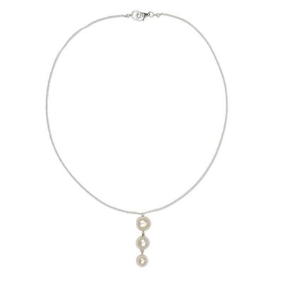 Alternate image for Handmade Cultured Pearl and Sterling Silver Pendant Necklace Stair of Pearls