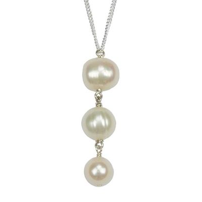 Alternate image for Handmade Cultured Pearl and Sterling Silver Pendant Necklace Stair of Pearls