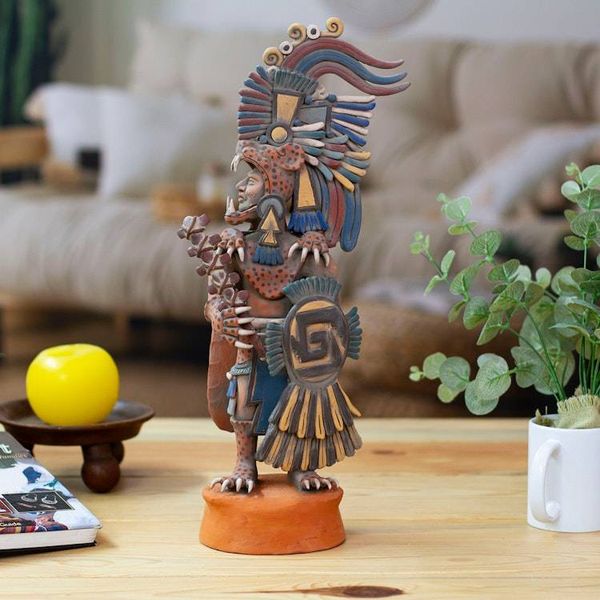 Alternate image for Aztec Warrior Ceramic Replica Sculpture from Mexico Large Jaguar Warrior