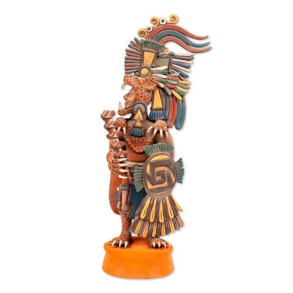 Alternate image for Aztec Warrior Ceramic Replica Sculpture from Mexico Large Jaguar Warrior