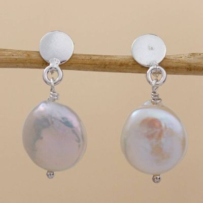 Primary image for Coin Pearl and Sterling Silver Earrings Rare Treasure