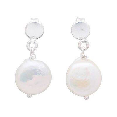 Alternate image for Coin Pearl and Sterling Silver Earrings Rare Treasure