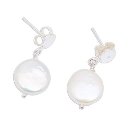 Alternate image for Coin Pearl and Sterling Silver Earrings Rare Treasure