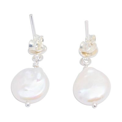 Alternate image for Coin Pearl and Sterling Silver Earrings Rare Treasure