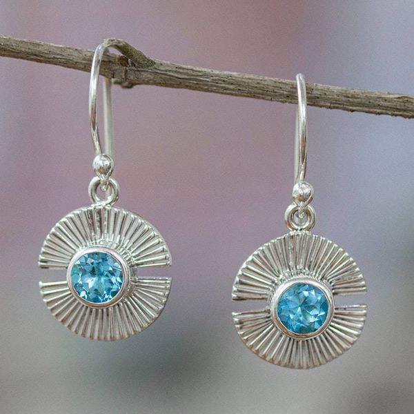 Alternate image for Sterling Silver Dangle Earrings with Faceted Topaz Stones Altar of The Wise