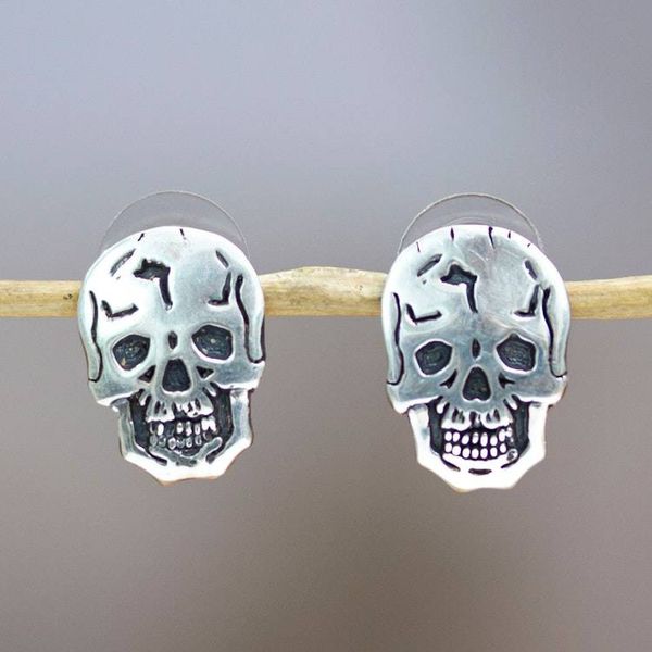 Alternate image for Gothic-Inspired Skull-Themed Sterling Silver Button Earrings Underworld Faade