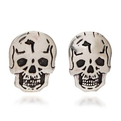 Alternate image for Gothic-Inspired Skull-Themed Sterling Silver Button Earrings Underworld Faade