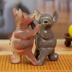 Image for Mexico Pre Hispanic Museum Replica Figurine Crafted by Hand Dancing Colima Dogs