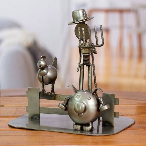 Alternate image for Mexican Handcrafted Recycled Auto Parts Farm Sculpture Mechanical Farmer