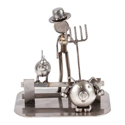 Alternate image for Mexican Handcrafted Recycled Auto Parts Farm Sculpture Mechanical Farmer