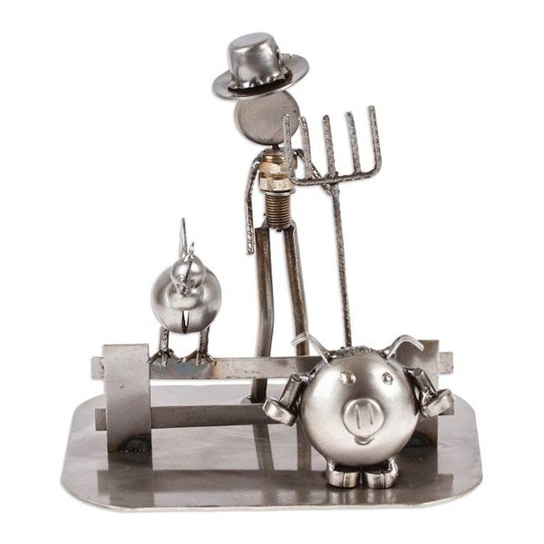 Alternate image for Mexican Handcrafted Recycled Auto Parts Farm Sculpture Mechanical Farmer