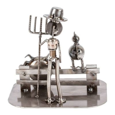 Alternate image for Mexican Handcrafted Recycled Auto Parts Farm Sculpture Mechanical Farmer