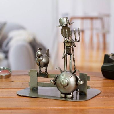 Alternate image for Mexican Handcrafted Recycled Auto Parts Farm Sculpture Mechanical Farmer