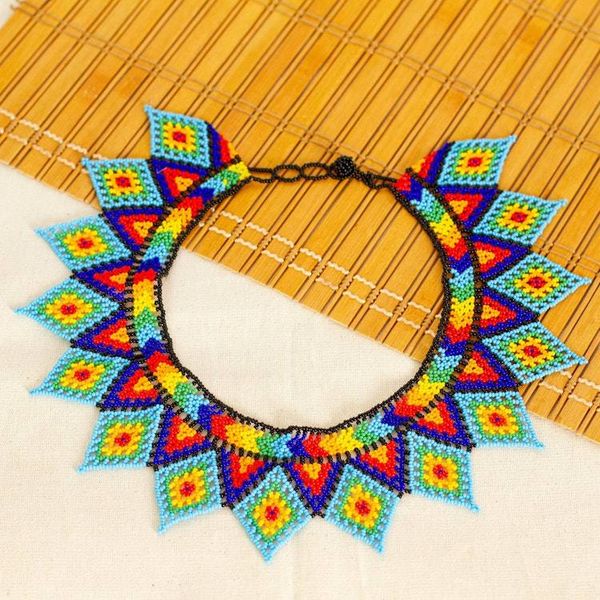 Alternate image for Handmade Multicolored Glass Beaded Statement Necklace Rainbow Diamonds