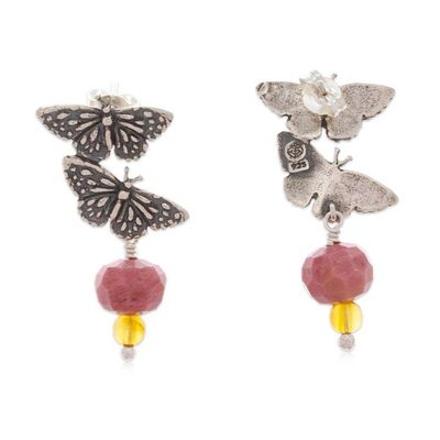 Alternate image for Amazonite Amber Sterling Silver Butterfly Drop Earrings Blissful Butterfly
