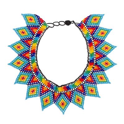 Alternate image for Handmade Multicolored Glass Beaded Statement Necklace Rainbow Diamonds