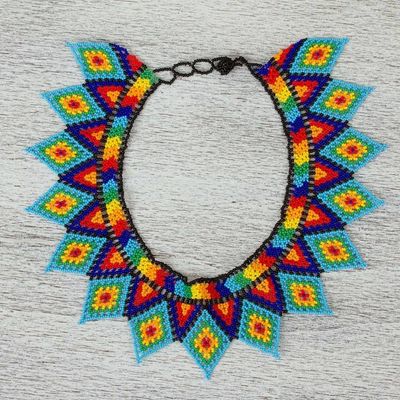 Alternate image for Handmade Multicolored Glass Beaded Statement Necklace Rainbow Diamonds