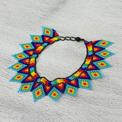 Alternate image for Handmade Multicolored Glass Beaded Statement Necklace Rainbow Diamonds