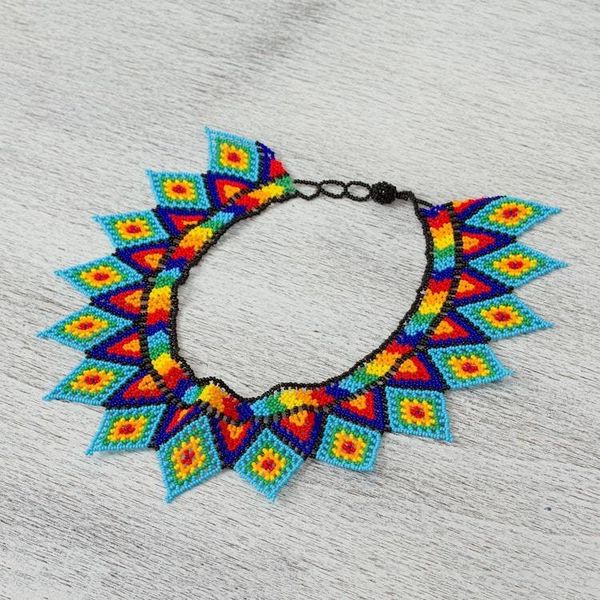 Alternate image for Handmade Multicolored Glass Beaded Statement Necklace Rainbow Diamonds