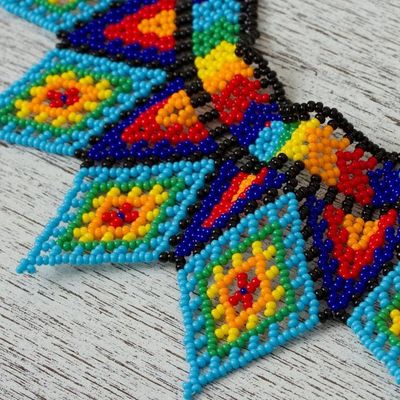 Alternate image for Handmade Multicolored Glass Beaded Statement Necklace Rainbow Diamonds