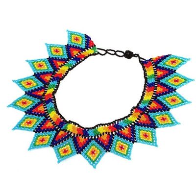 Alternate image for Handmade Multicolored Glass Beaded Statement Necklace Rainbow Diamonds